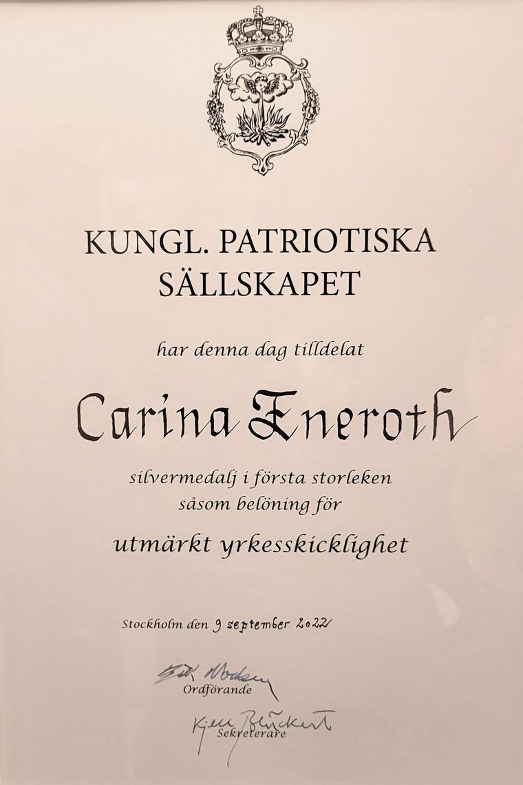 Diplom till Carina Eneroth för utmärkt yrkesskicklighet